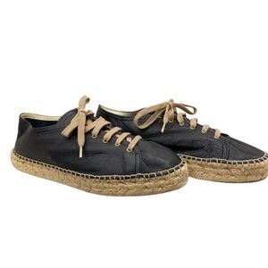 Dark Blue Leather Espadrille Sneakers